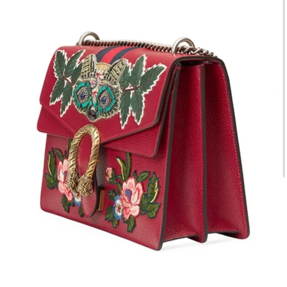 Gucci Dionysus Medium Raccoon-Embroidered Shoulder Bag, Red/Multicolor - Picture 2 of 4